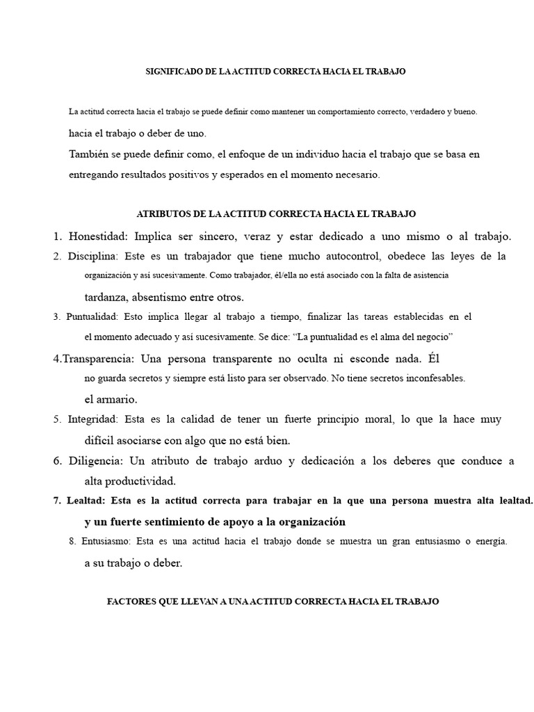 Actitud Correcta Hacia El Trabajo | PDF | Ciencias del comportamiento ...