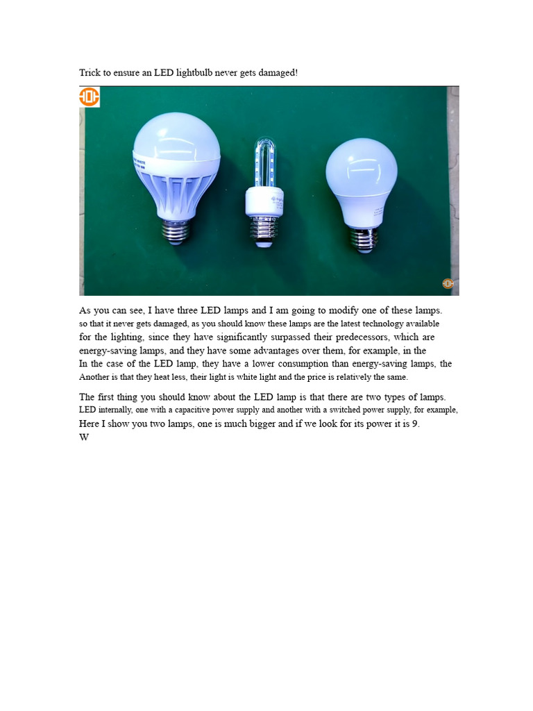 How to make an LED bulb never damage | PDF | Capacitor | Resistor