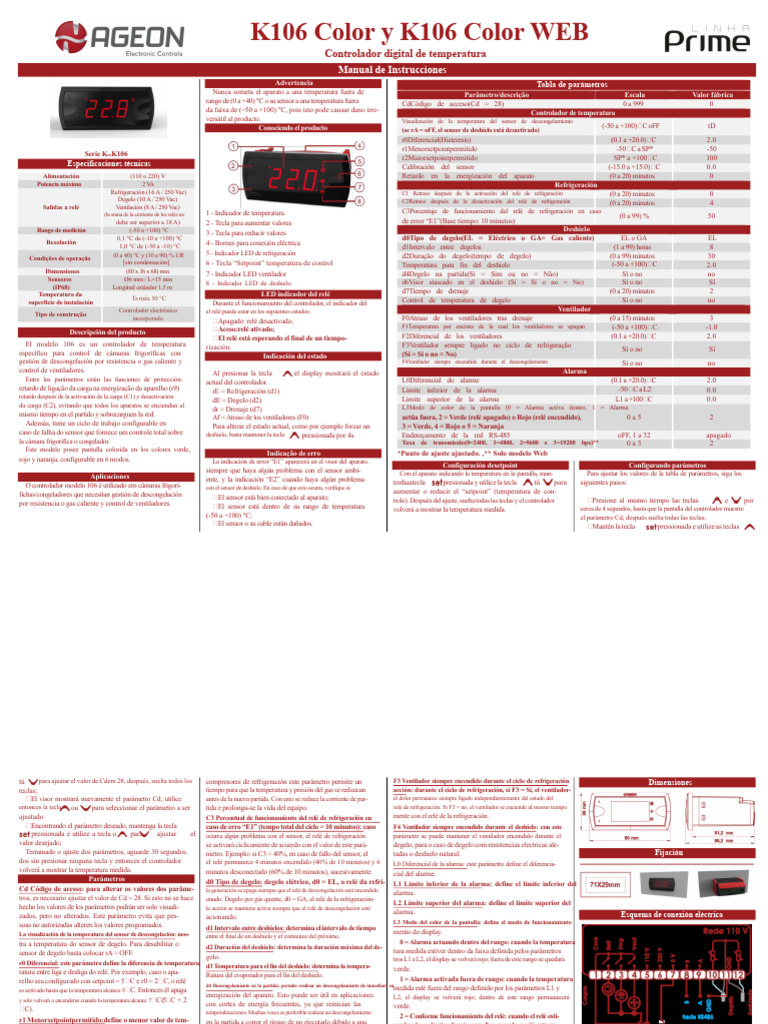 K106 Color WEB Vxxx.2 | PDF | Relé | Refrigeración