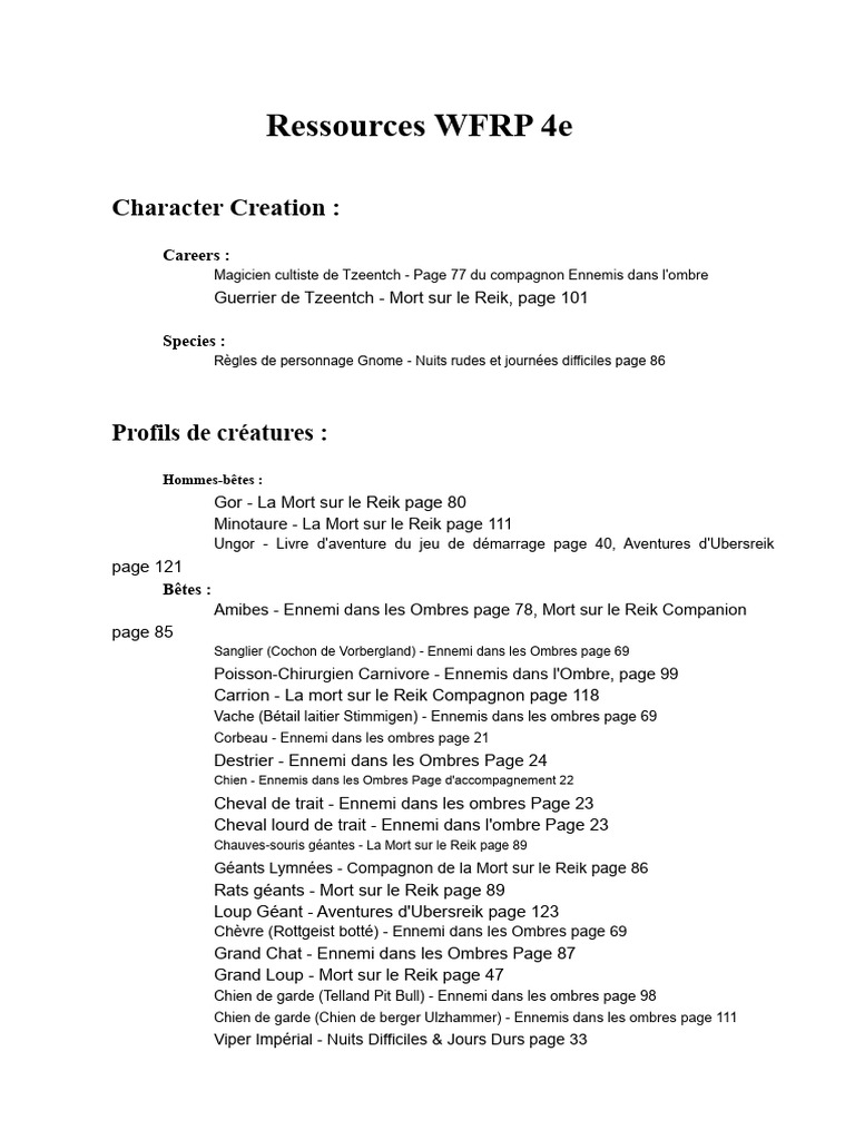 Guide des ressources WFRP 4e | PDF
