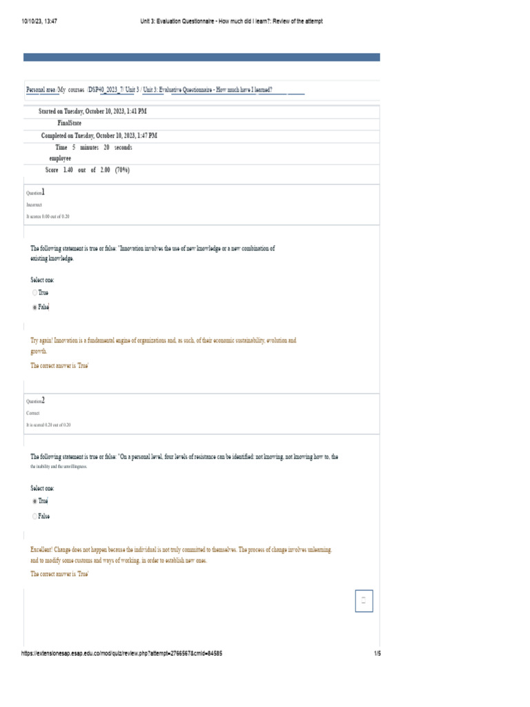 Evaluation Questionnaire Review: Learning Insights | PDF | Change ...