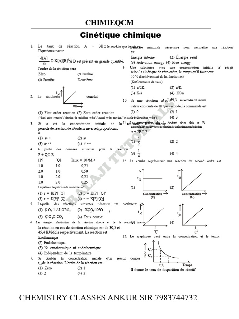 Cinétique chimique : concepts et équations | PDF | Cinétique chimique ...