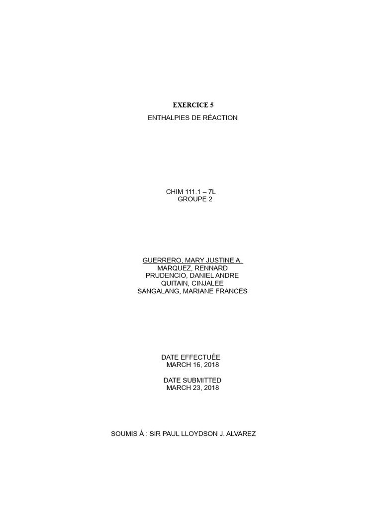 Enthalpies de réaction en chimie 111.1 | PDF | Enthalpie | Chaleur