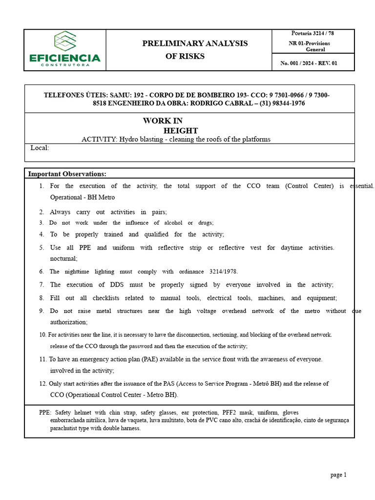 Risk Analysis for Hydro Blasting Safety | PDF | Personal Protective ...