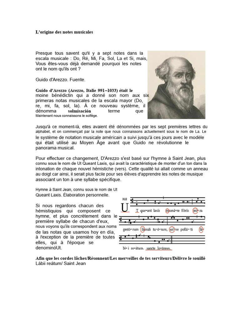Origine des notes musicales expliquée | PDF | Notation musicale ...