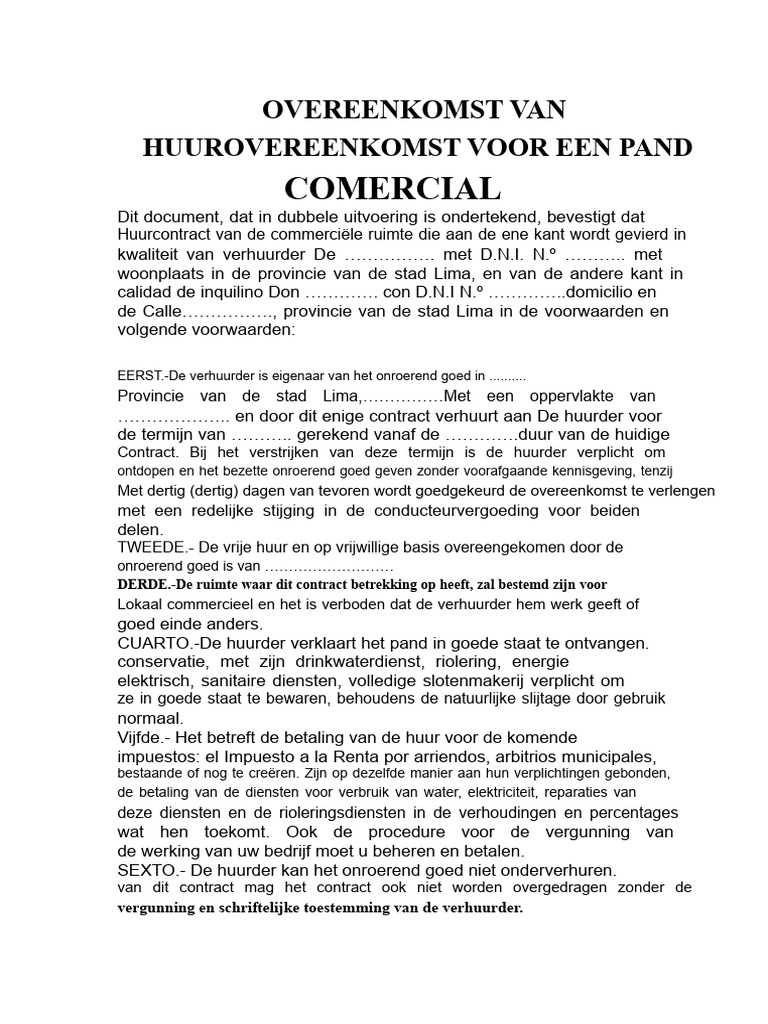 Model Van Een Eenvoudige Huurcontract Voor Een Pand | PDF