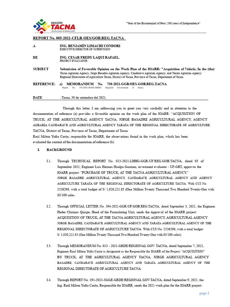 Report No. 005-2021-Cflr-osp-grt Favorable Opinion on the Work Plan | PDF