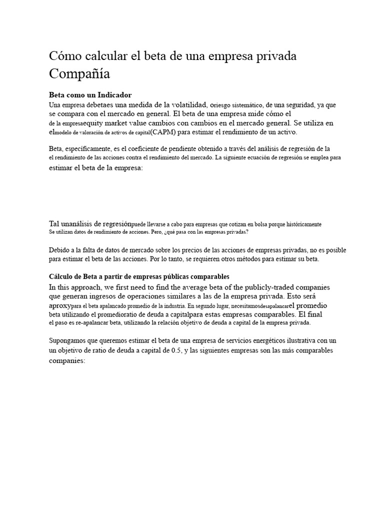Cómo calcular el beta de empresas privadas | PDF | Compartir (Finanzas ...