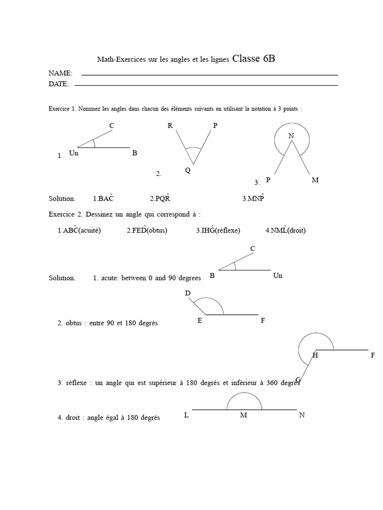 Exercices sur les angles et lignes - 6B | PDF | Triangle | Angle