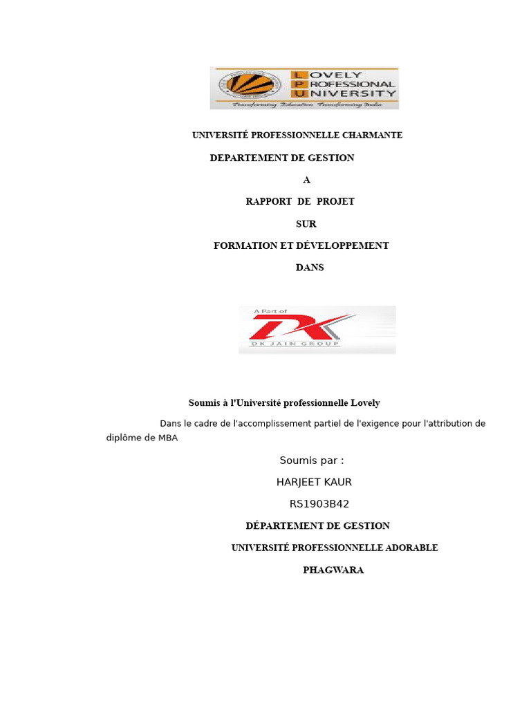 Rapport de Projet Sur La Formation Et Le Développement | PDF | Gestion ...