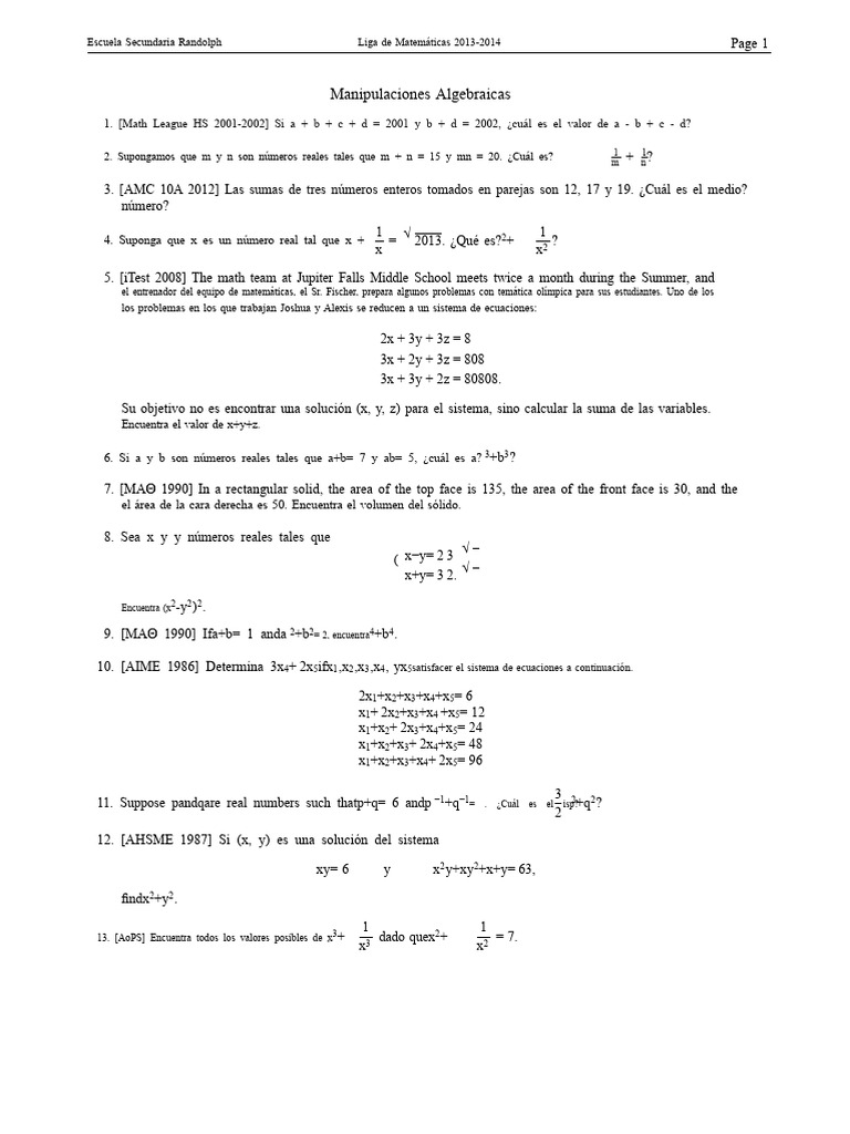 Manipulaciones Algebraicas Por David Altizio | PDF | Ecuaciones | Geometría