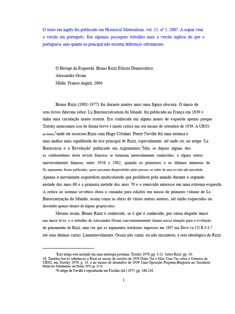 Bruno Rizzi e a Crítica ao Stalinismo | PDF | Socialismo | Estado