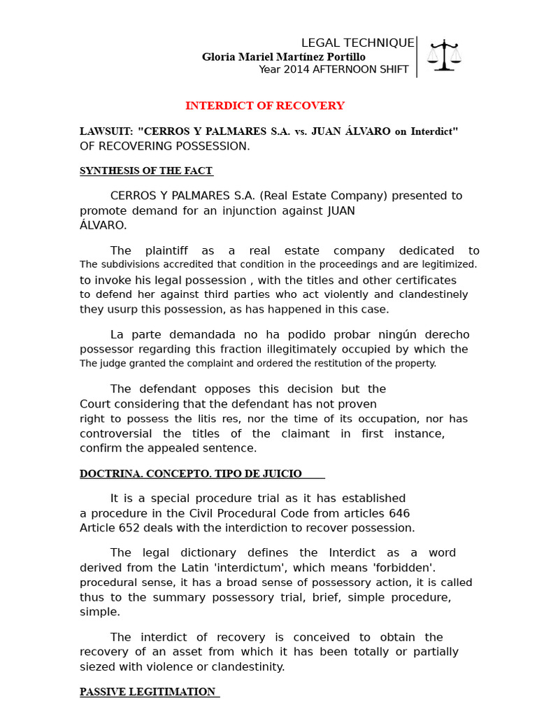 9-INTERDICTION OF RECOVERY.docx | PDF | Lawsuit | Injunction