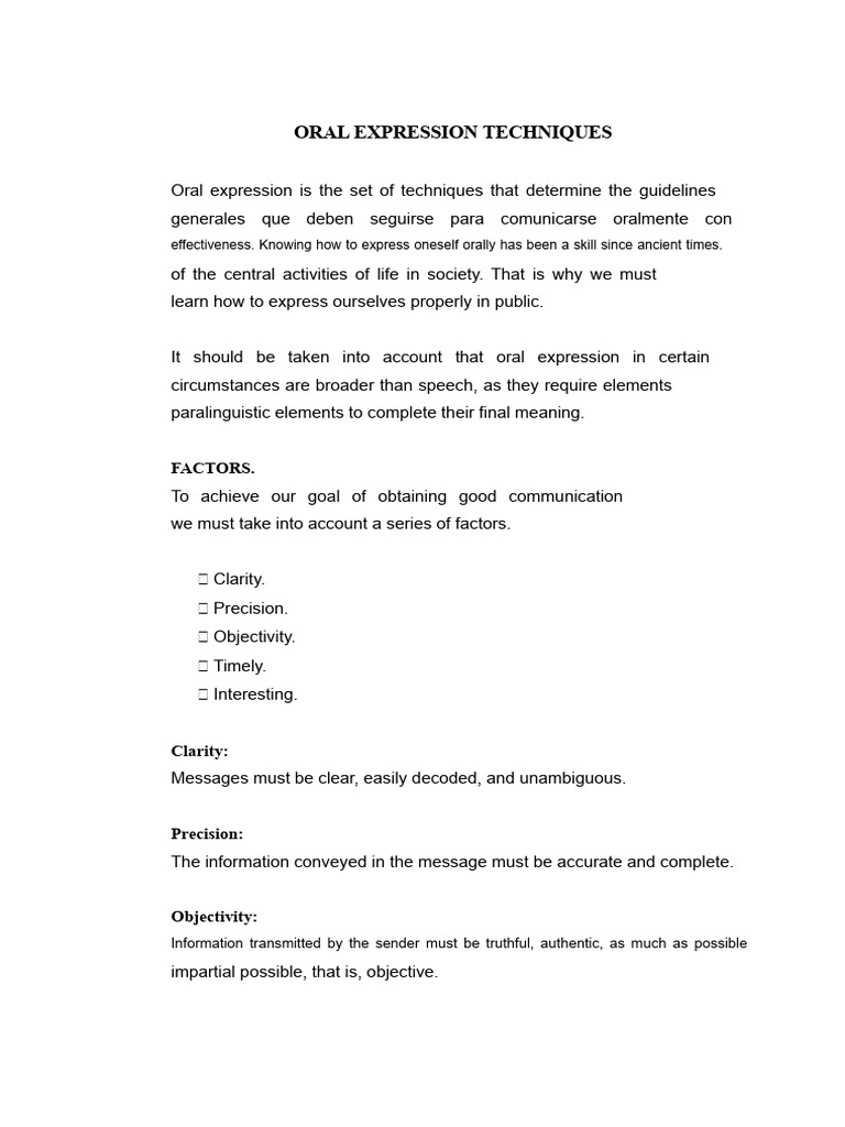 Effective Oral Expression Techniques | PDF | Communication | Human ...