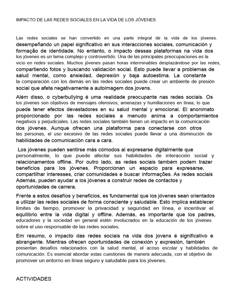Impacto de Redes Sociales en Jóvenes | PDF | Salud mental | Acoso ...
