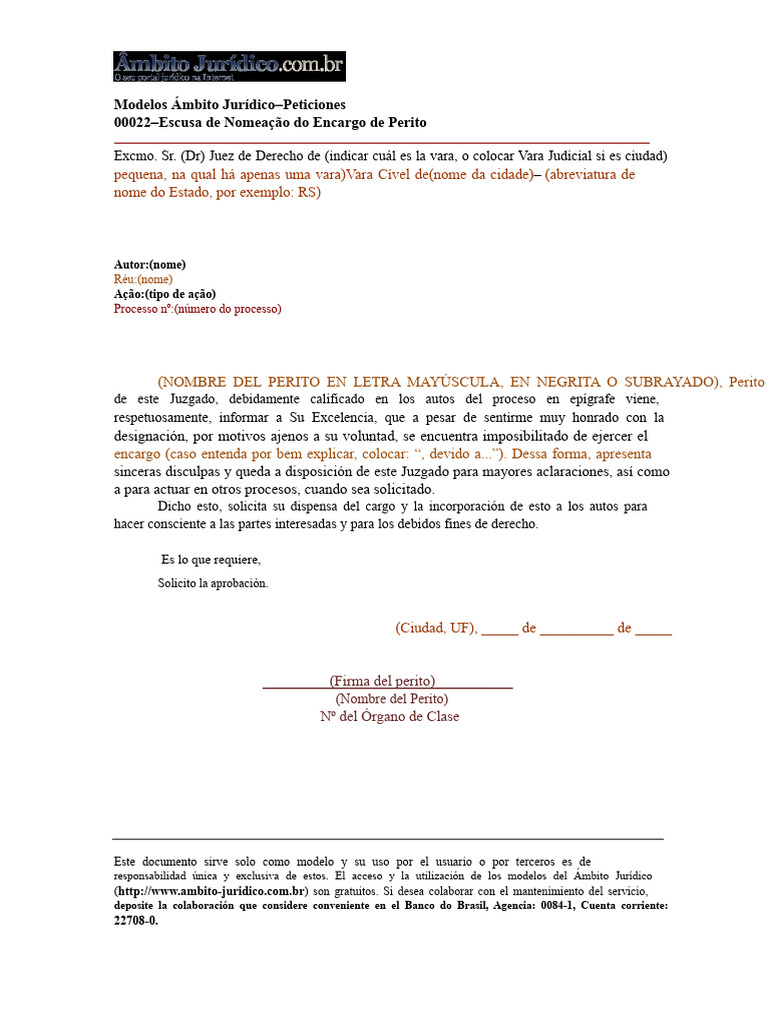 Modelo de Escusa para Perito Judicial | PDF | Justicia | Crimen y violencia