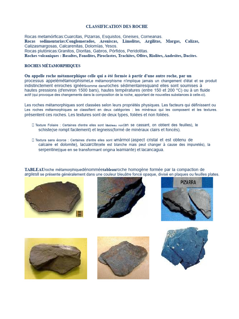Classification des roches métamorphiques | PDF | Grès | Roche sédimentaire