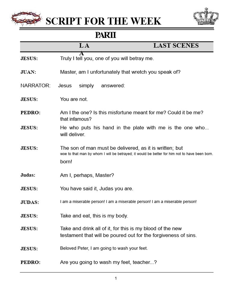 Jesus' Last Supper Script | PDF | Jesus | Pontius Pilate