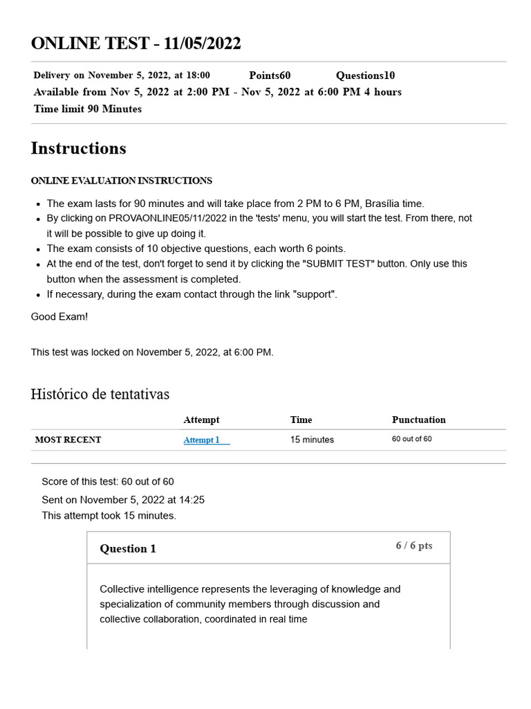Online Test Instructions - Nov 5, 2022 | PDF | Cognition