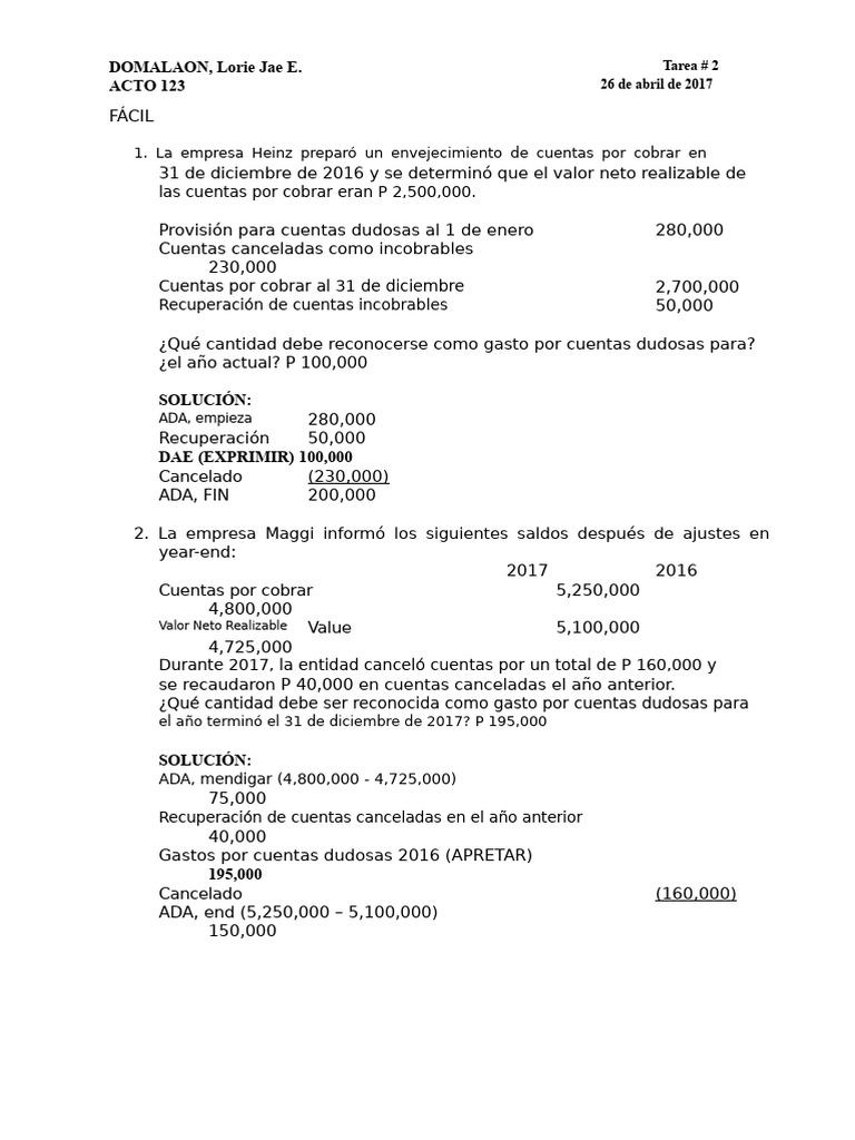 AP Hw 2 Cuentas por cobrar | PDF | Hoja de balance | Industrias de servicio