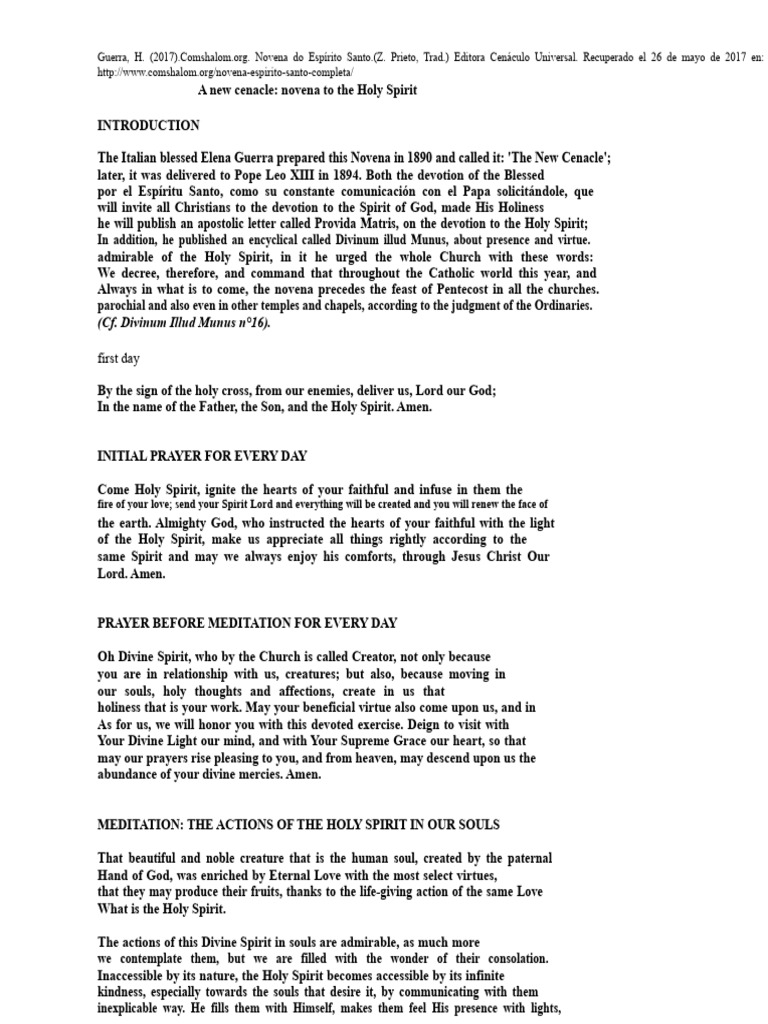 Novena to the Holy Spirit Guide | PDF | Grace In Christianity | Prayer