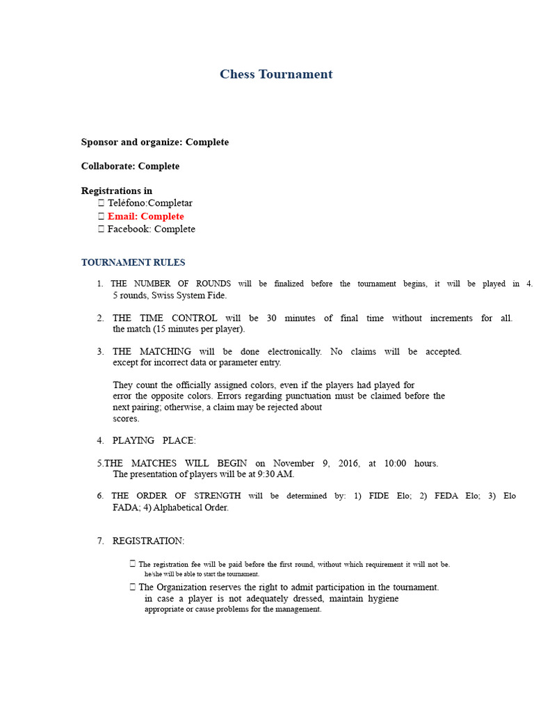 Chess Tournament Rules and Details | PDF | Traditional Board Games | Chess