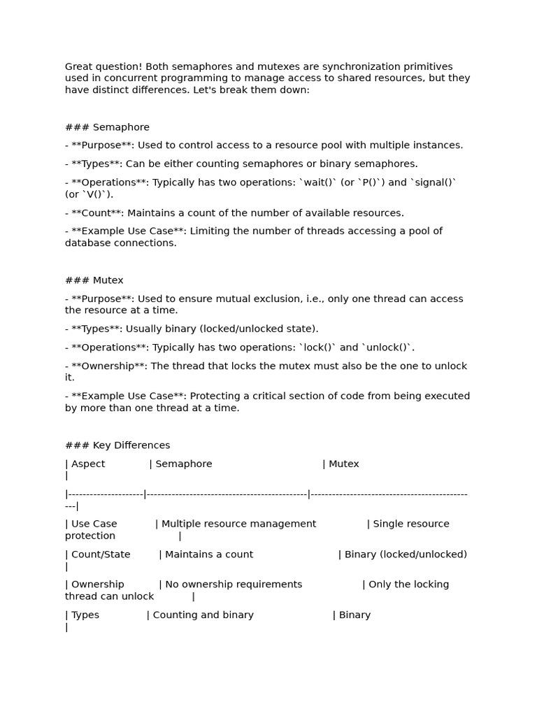 Semaphore vs Mutex in Concurrent Programming | PDF | Computing ...