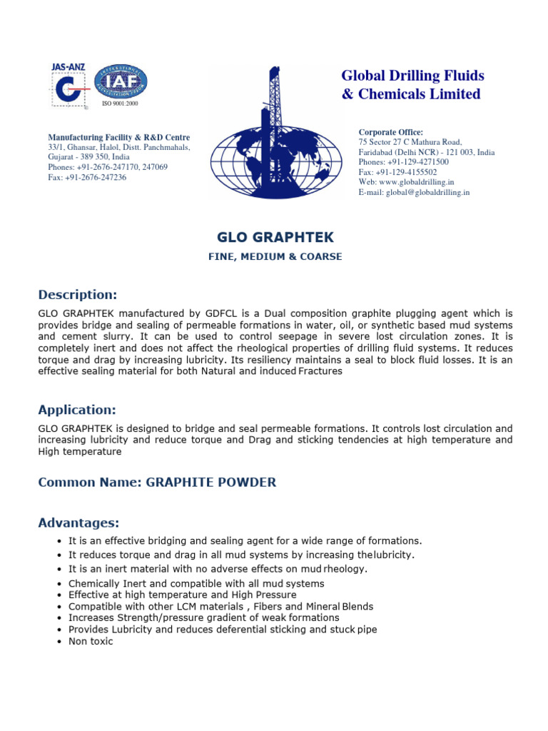 GLO GRAPHTEK: Graphite Plugging Agent | PDF | Graphite | Materials