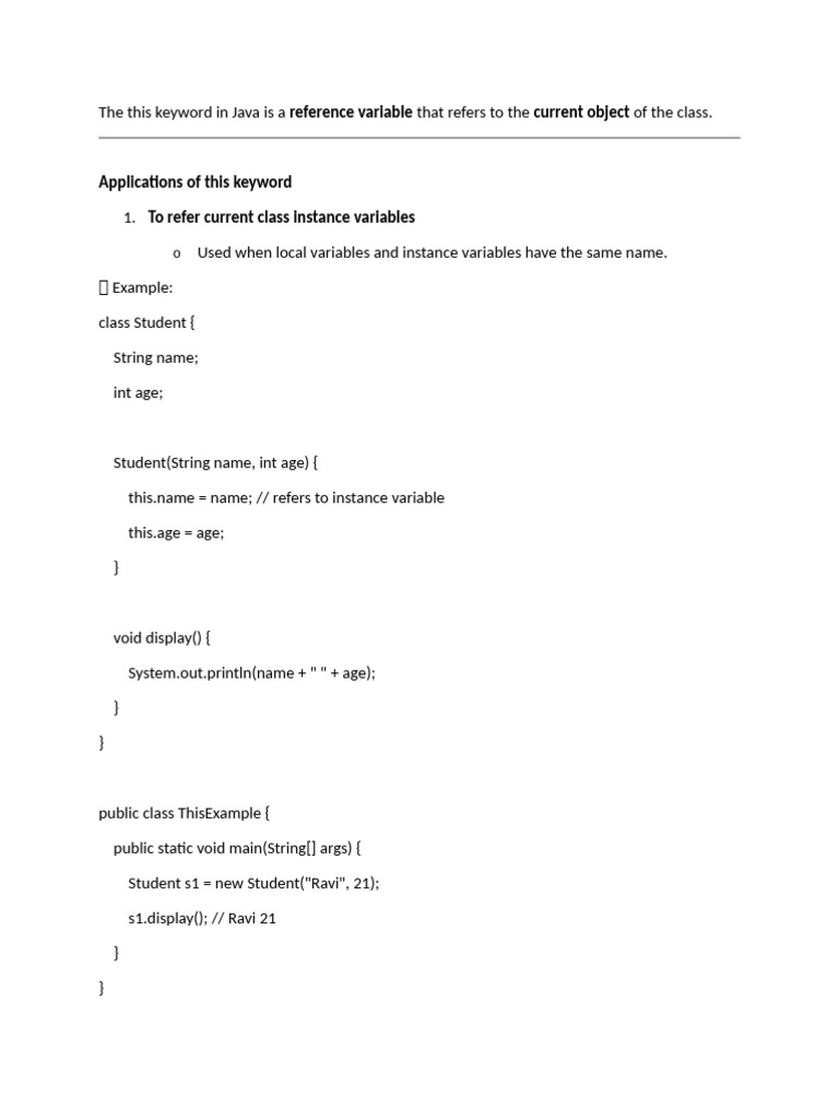 Java 'this' and 'static' Keywords Explained | PDF | Class (Computer ...