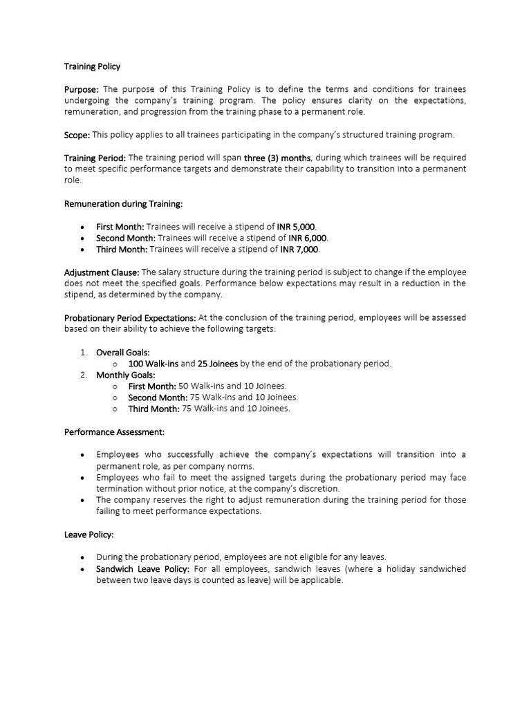 Company Training Policy Overview | PDF | Business
