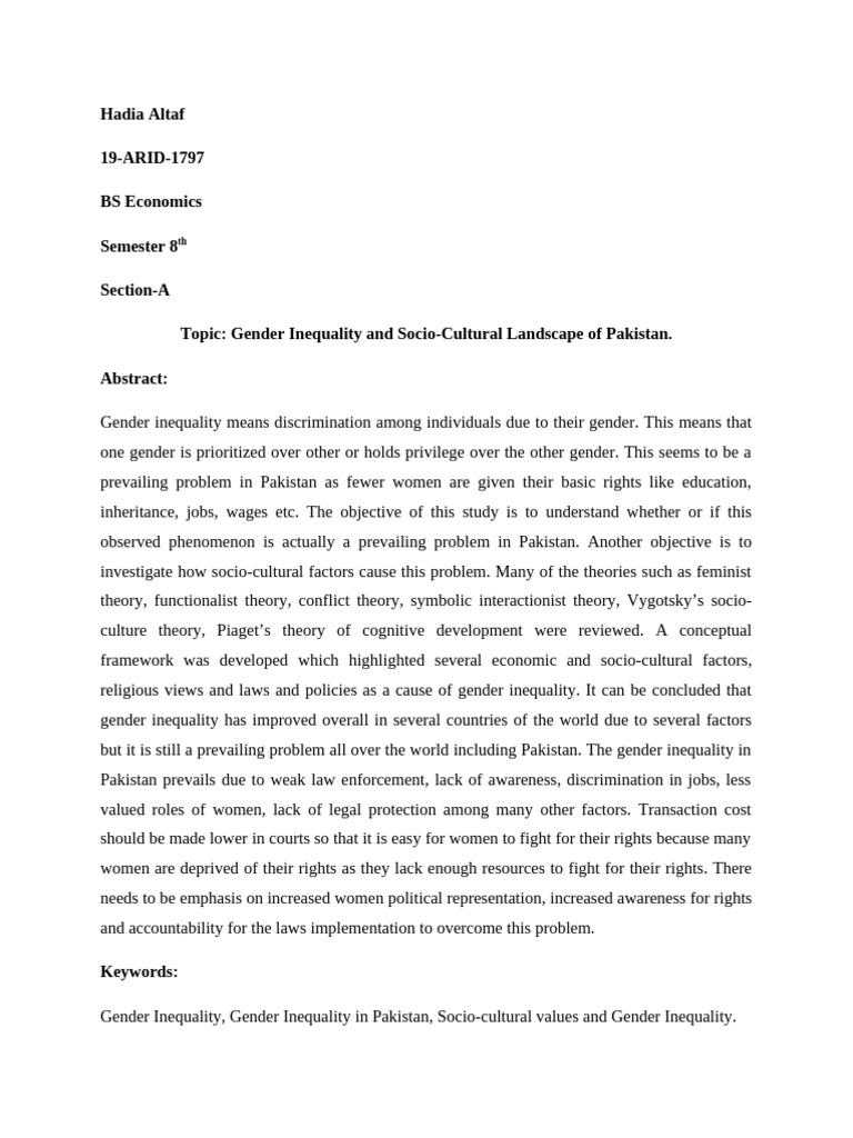 Gender Inequality in Pakistan: A Study | PDF