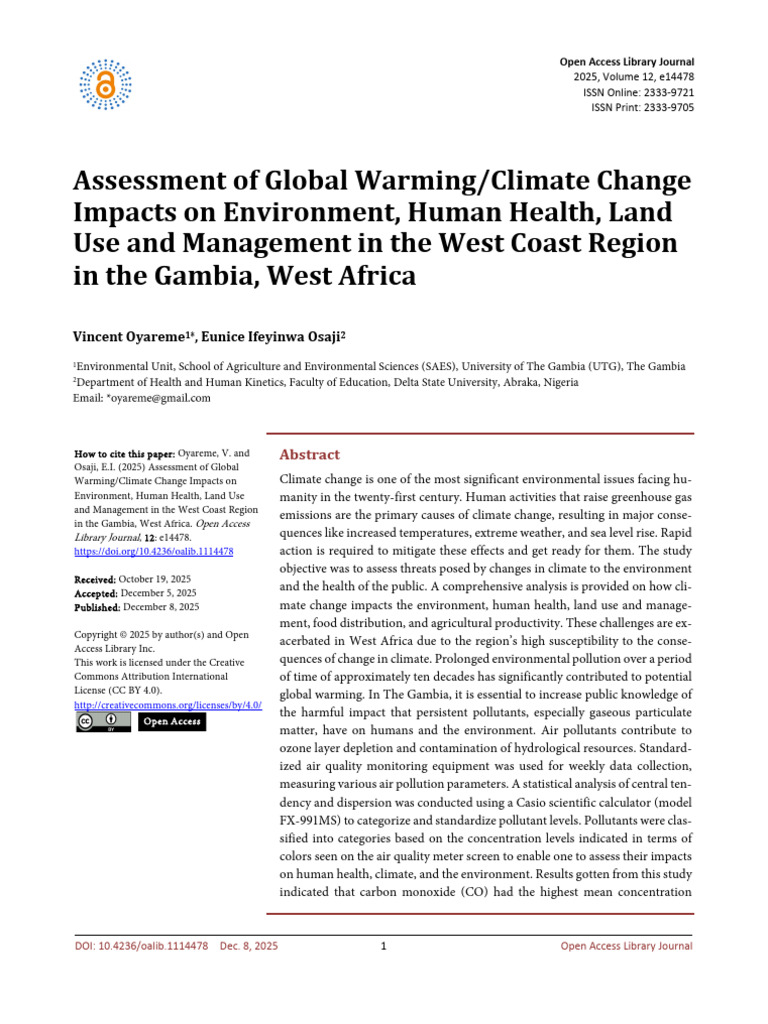 Climate Change Impact Assessment in Gambia | PDF | Climate Change | Air ...