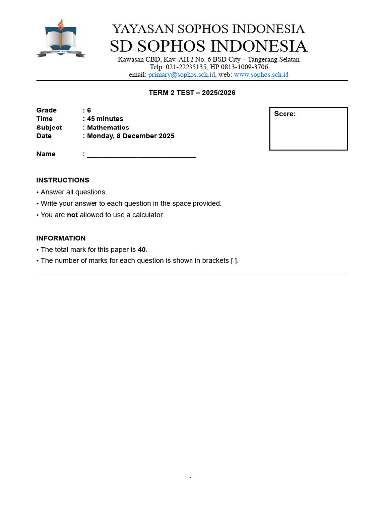 Grade 6 Mathematics Term 2 Test 2025 | PDF | Rectangle | Mathematics