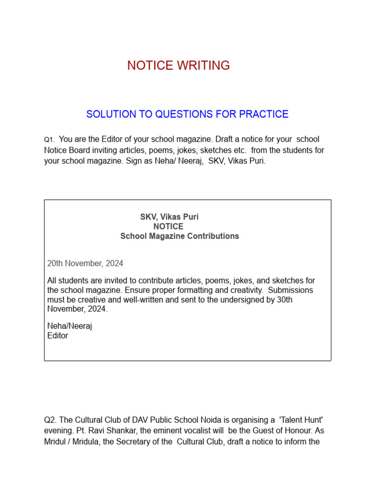 Solution to Questions for Practice Notice (1) | PDF