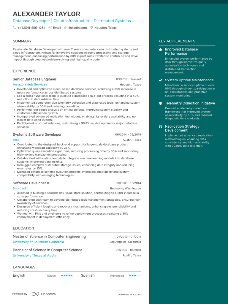 Database Developer Resume Overview | PDF | Databases | Cloud Computing