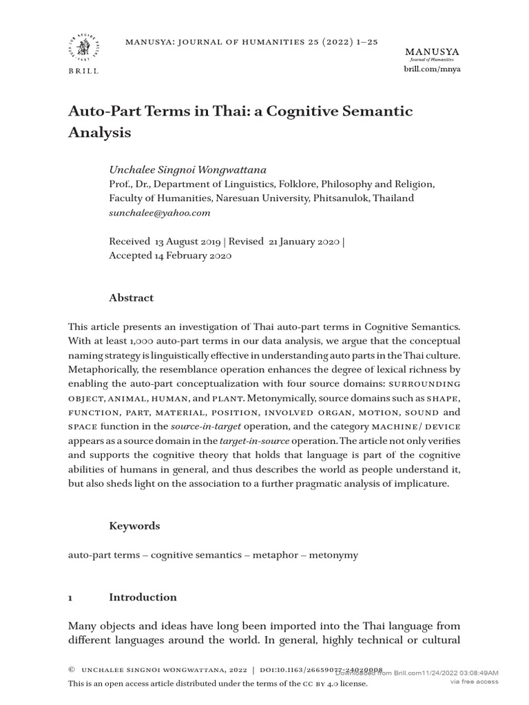Thai Auto-Part Terms: Cognitive Analysis | PDF | Metaphor | Semantics