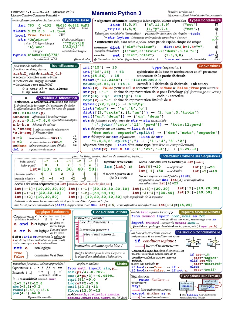 Mémento Bases Python 3 | Structure de contrôle | Fichier texte