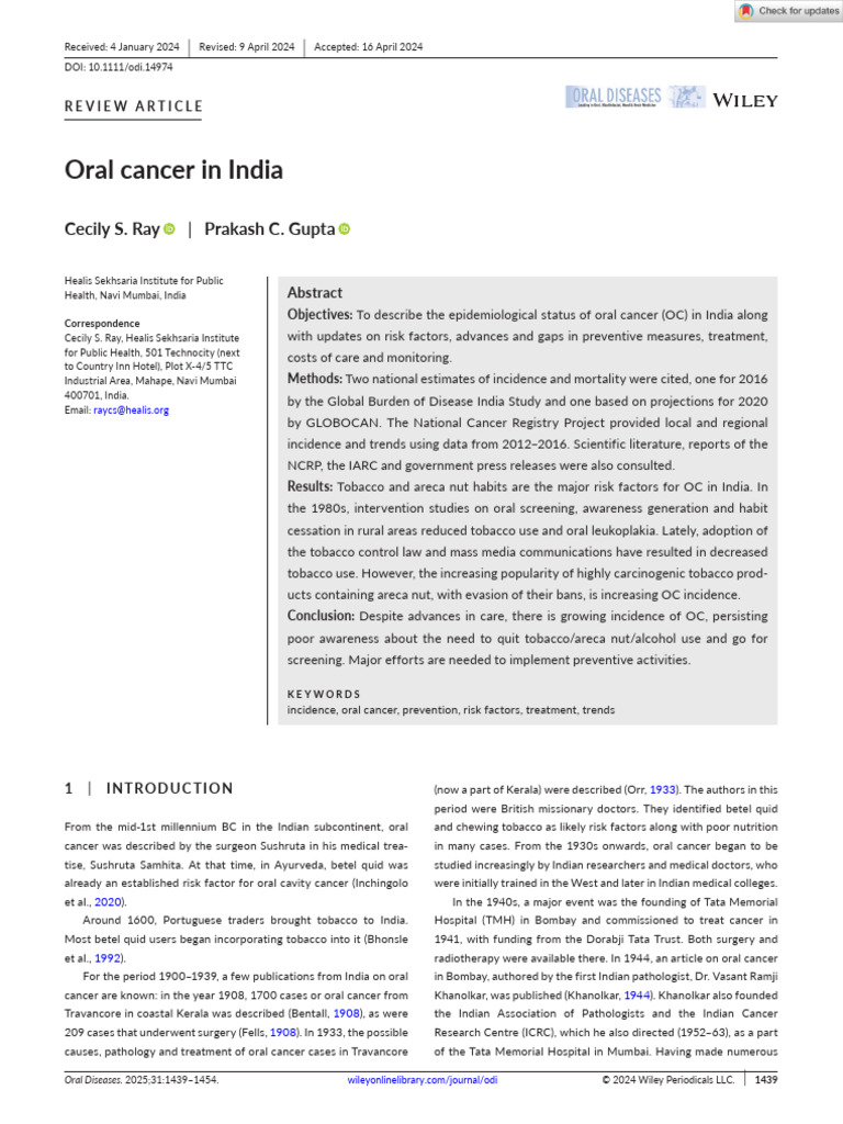 Oral Cancer Trends and Prevention in India | PDF | Cancer | Medical ...