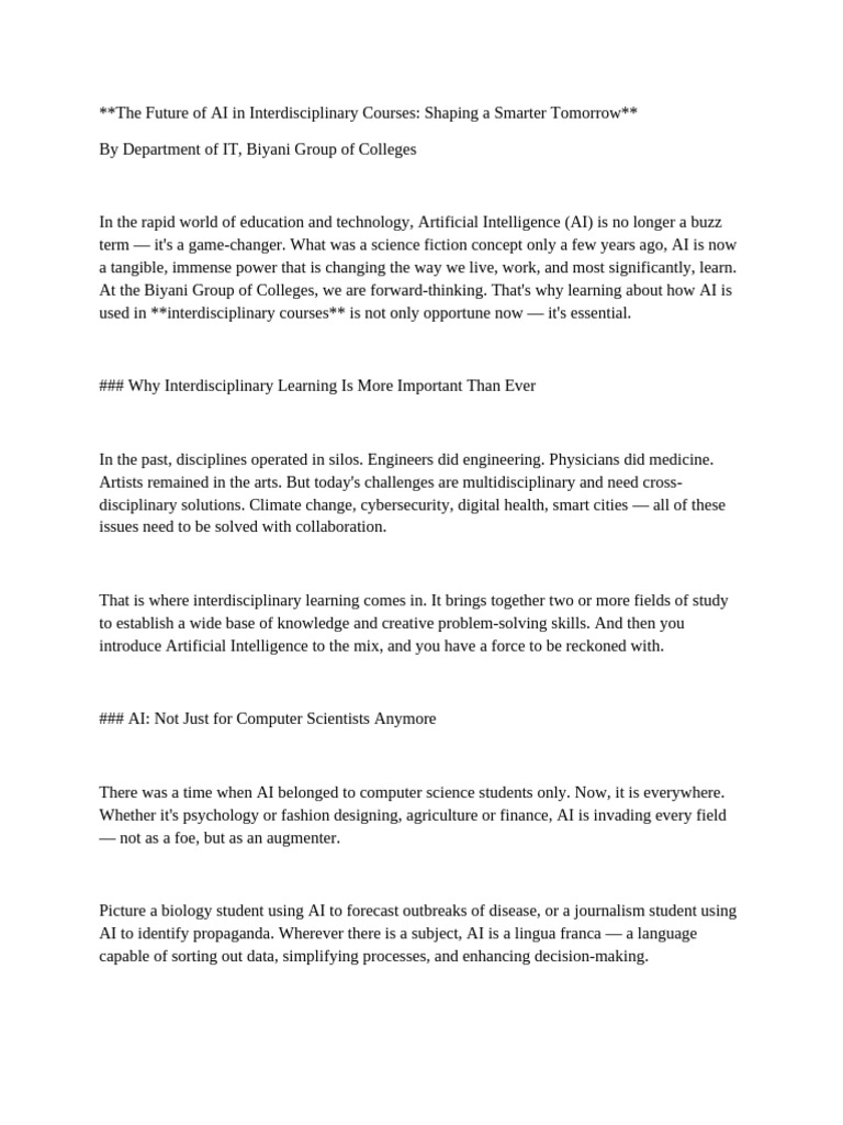 The Future of AI in Interdisciplinary Courses | PDF | Artificial ...