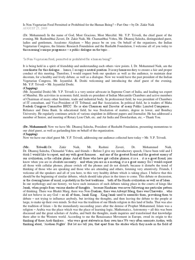 Is NonVegetarian Food Permitted or Prohibited For The Human Being 1 Download Free PDF Meat