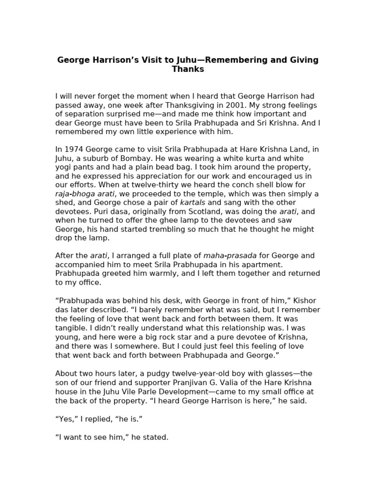 George Harrison's Impact on Krishna Consciousness | PDF | Bhagavad Gita ...