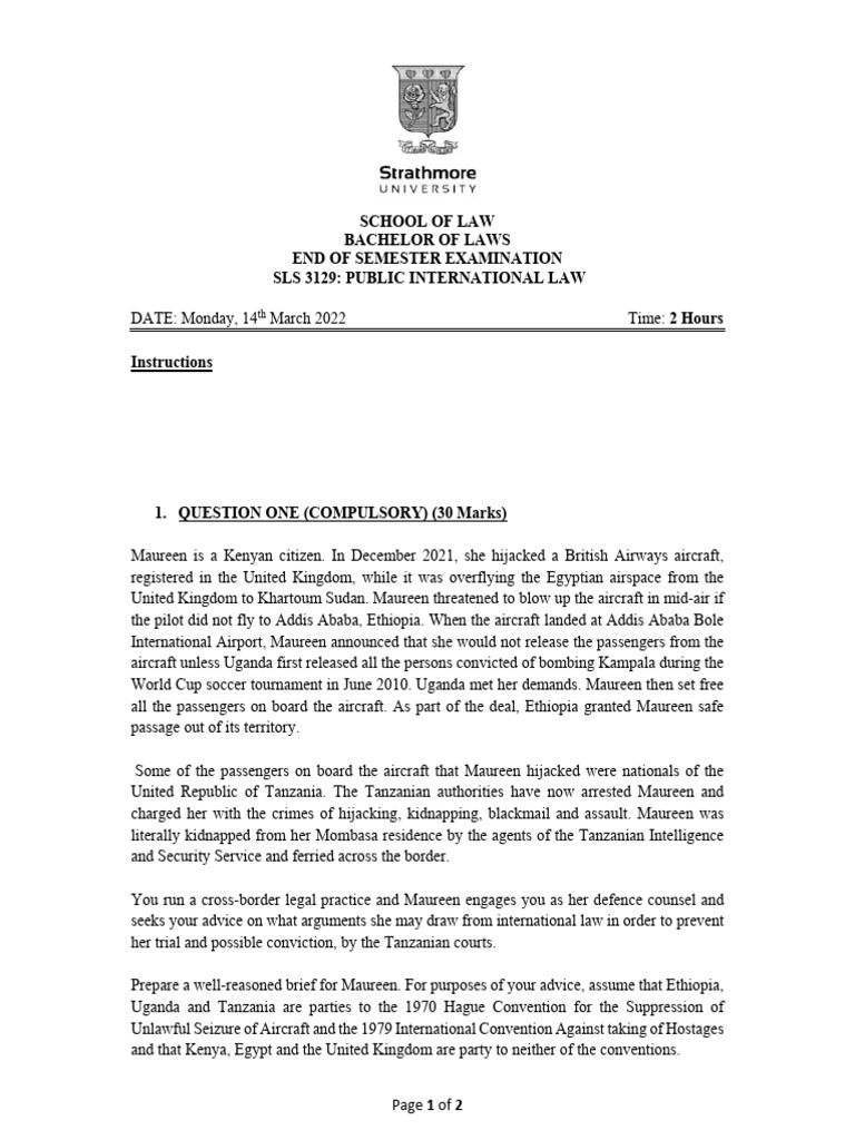 Public International Law Exam Questions | PDF | International Law | Justice