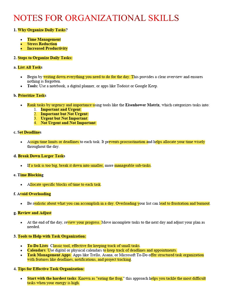 Daily Task and Workplace Organization Guide | PDF | Time Management ...