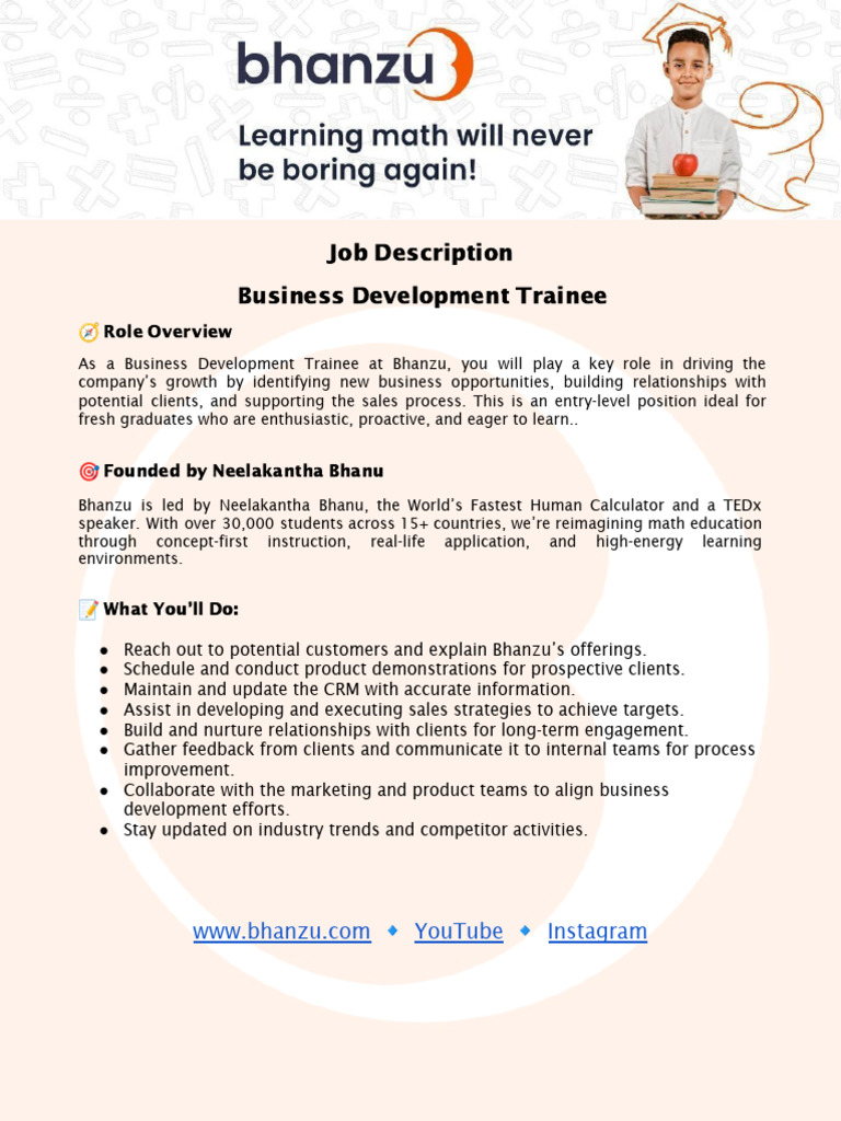 Business Development Trainee Role at Bhanzu | PDF | Customer ...