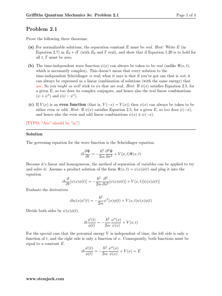 Quantum Mechanics Theorems on Wave Functions | PDF | Wave Function ...
