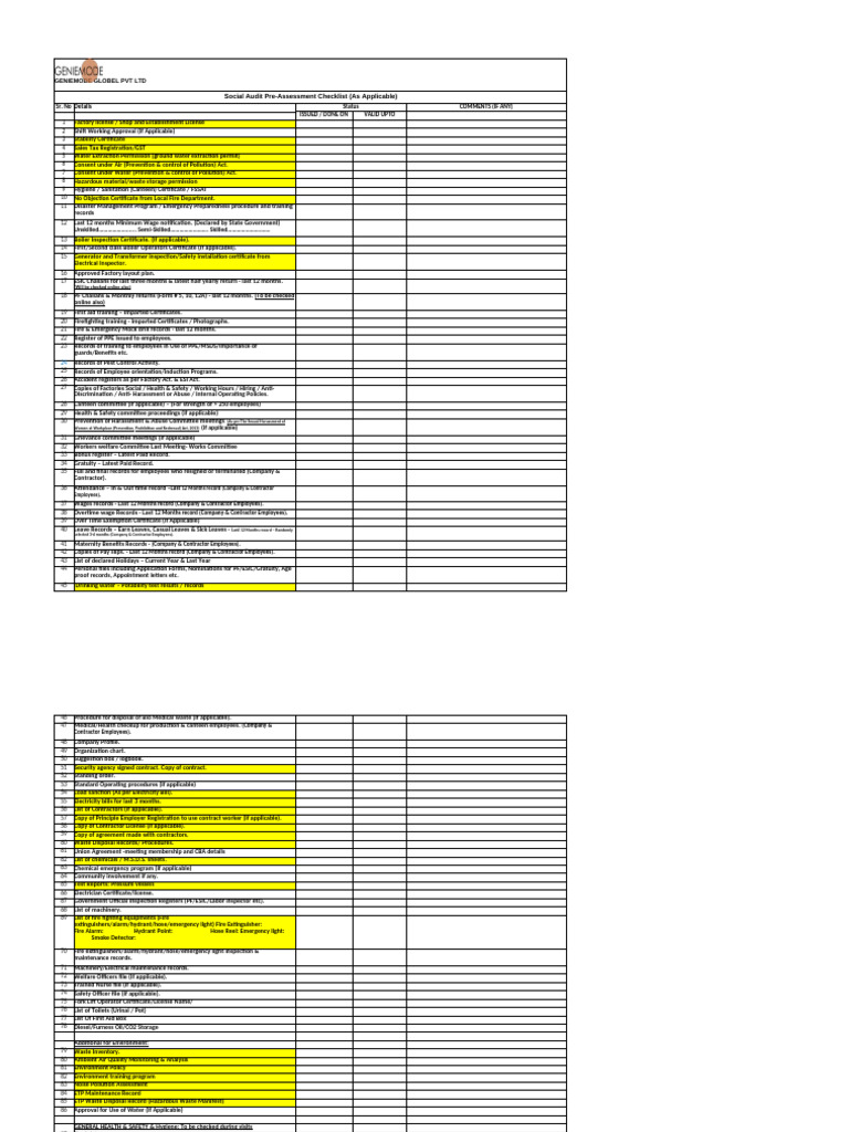 Pre Assessment Check List!! | PDF | Employment | Safety
