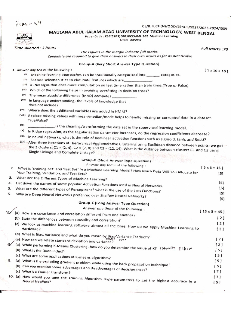 Machine Learning Exam Paper 2023-24 | PDF | Machine Learning ...