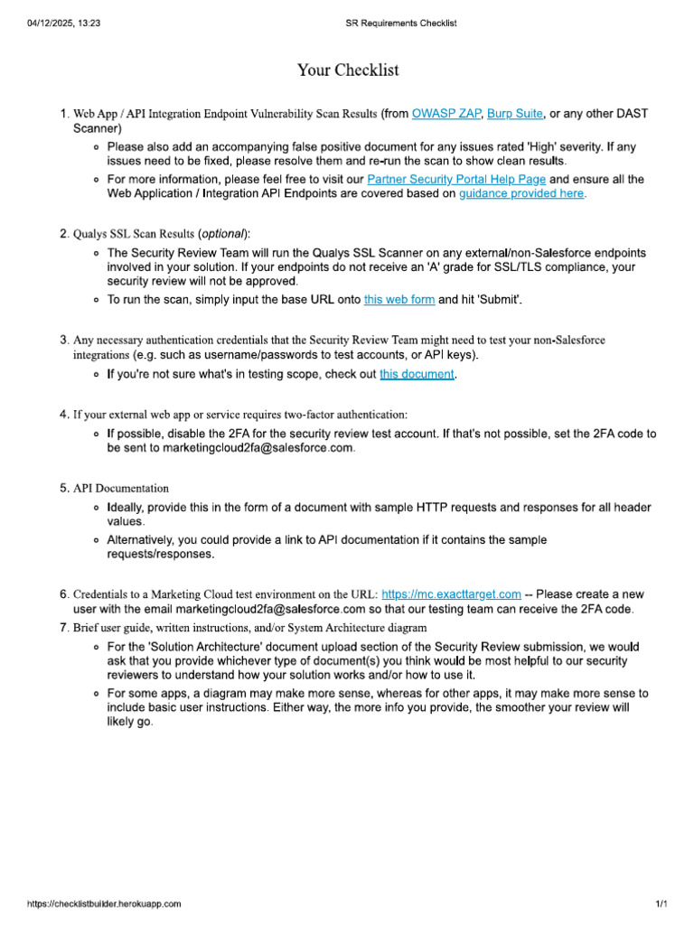 SFMC Checklist | PDF