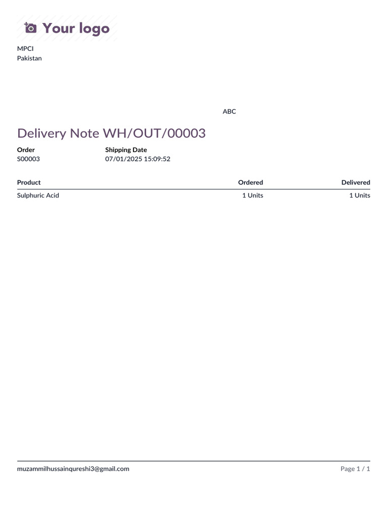 Delivery Slip - ABC - WH - OUT - 00003 | PDF