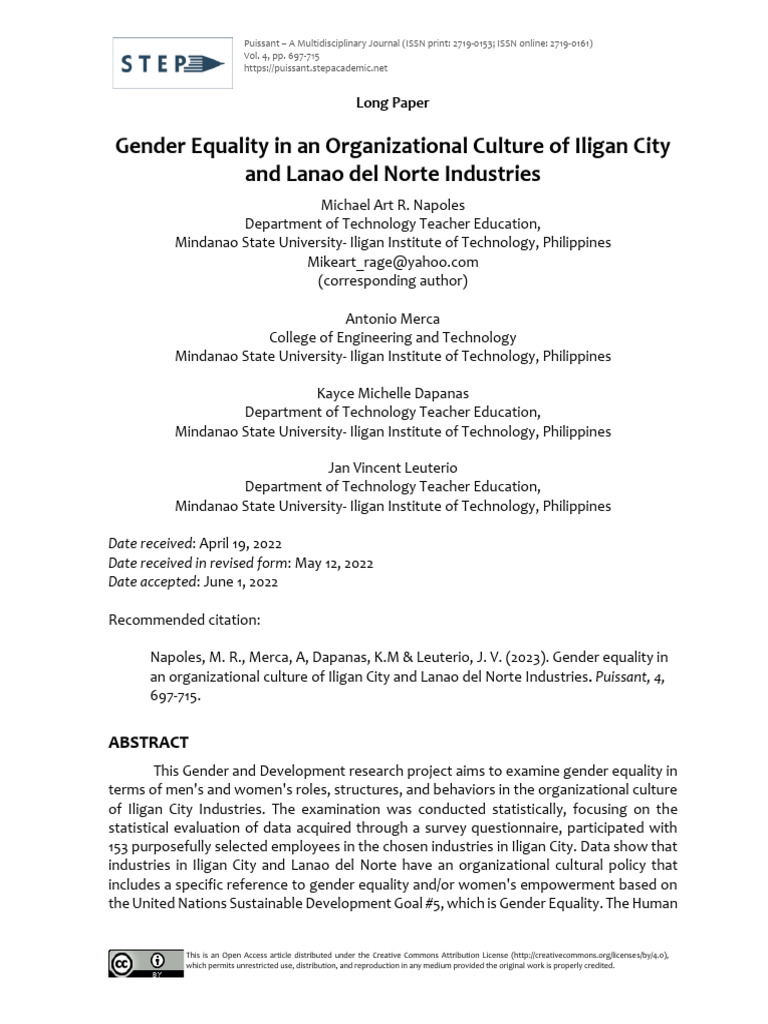 Gender Equality in An Organizational Culture of Iligan City and Lanao ...